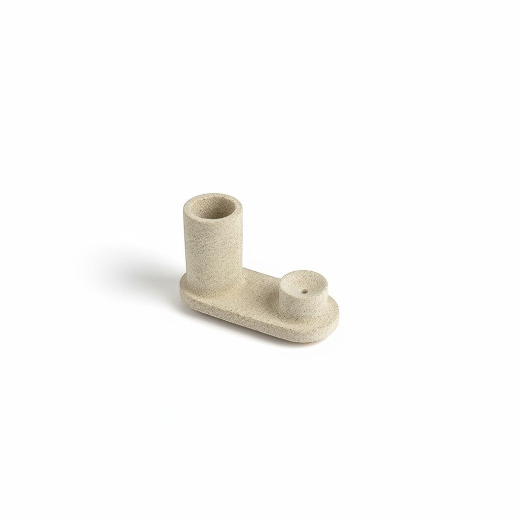 Solace & Smoke minimalist beige textured incense holder with two compartments for pens or incense sticks.