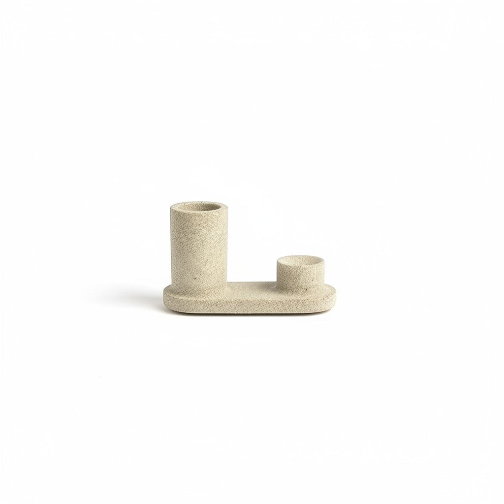 Solace & Smoke minimalist beige textured incense holder with two compartments for pens or art supplies.