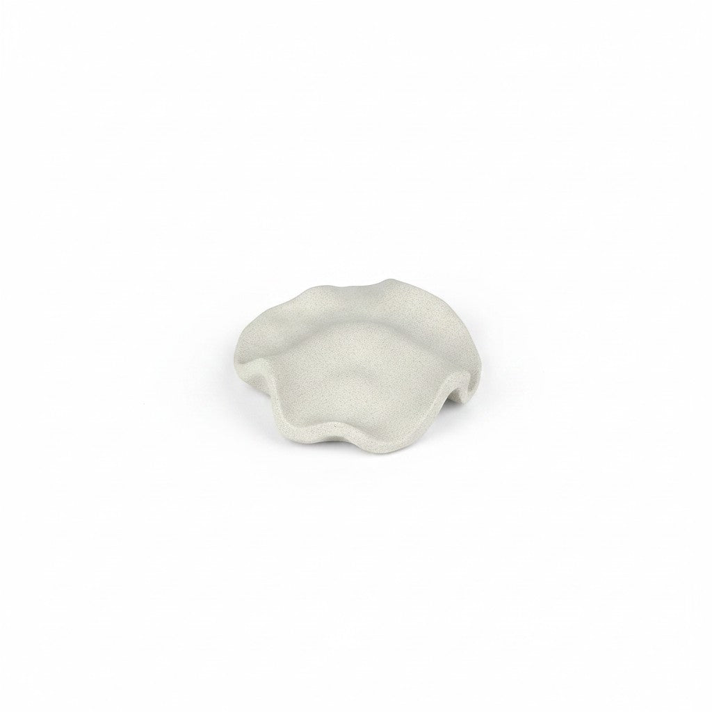 Solace & Smoke textured white ceramic petal-shaped dish for rings and small treasures.