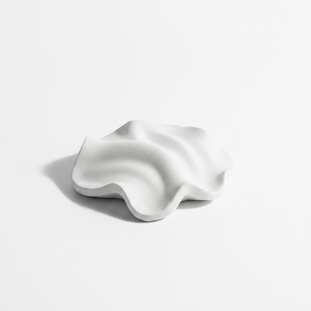 Solace & Smoke matte white textured sculpted wave decorative tray.