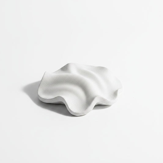 Solace & Smoke matte white textured sculpted wave decorative tray.