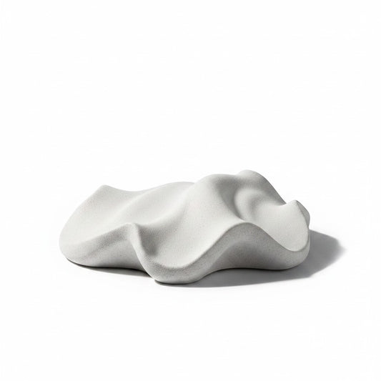 Solace & Smoke matte white textured sculpted wave decorative tray for keys or jewelry.